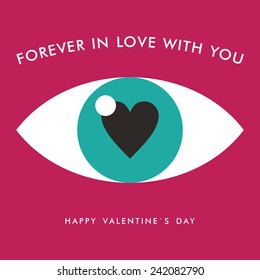 Vector St. Valentine's day greeting card in flat style. Eye with black heart