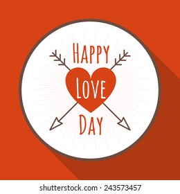 Vector St. Valentine's day greeting card in flat style. A heart symbol pierced with an arrow