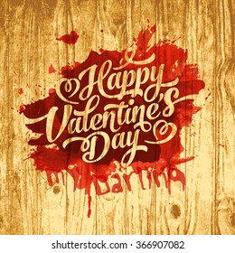 vector st valentine's day greeting card template with calligraphic text on wood and blood happy love classic vacation holiday background scene wood bloody ceremony blood celebration ornate beautiful s