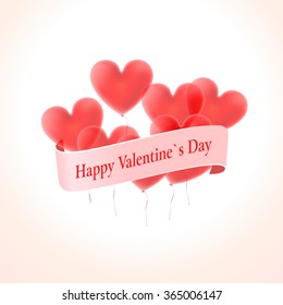 Vector. St. Valentine's Day. Love the concept. Balloons heart. Pink ribbon with the text "Happy Valentine's Day."