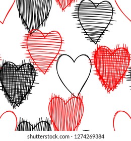 Vector st. Valentines day pattern. Black and white seamless graphic hearts pattern. Perfect for greetings, invitations, manufacture wrapping paper, textile and web design. Hand drawn Vector pattern. 