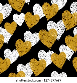Vector st. Valentines day pattern. Black and white seamless graphic hearts pattern. Perfect for greetings, invitations, manufacture wrapping paper, textile and web design. Hand drawn Vector pattern. 