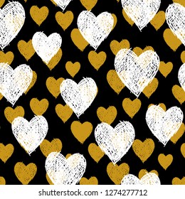 Vector st. Valentines day pattern. Black and white seamless graphic hearts pattern. Perfect for greetings, invitations, manufacture wrapping paper, textile and web design. Hand drawn Vector pattern. 