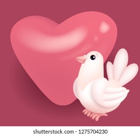 Vector st valentines day template for greeting card with white pigeon and pink heart blank space for text
