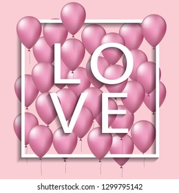 vector st. valentine's frame with ballons on pink background 