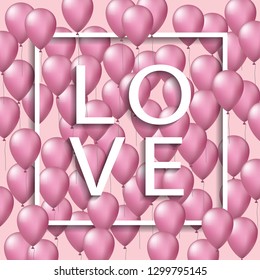 vector st. valentine's frame with ballons on pink background 