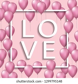 vector st. valentine's frame with ballons on pink background 