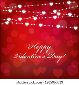 vector st. valentine's lantern garland on red background. st. valentine's card