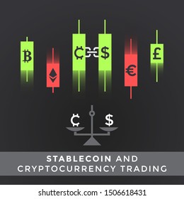 vector stablecoin and cryptocurrencies trading principal scheme infographic blockchain network technology digital business concept illustration
