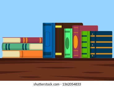 vector stack of books on blue background, education vector illustration, book festival, world book day graphic object illustration