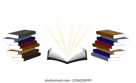 vector stack of books, open book, International Literacy Day.