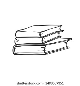 Vector stack books sketch contour doodle black white illustration.