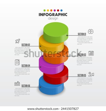 Vector stack of colorful cylender chart infographic template with 3D for diagrams, graphs, presentations and business concept charts with 6 options. Stock photo © 