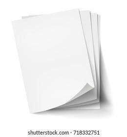 Vector Stack of four empty white sheets. Realistic empty paper note templates of A4 format with soft shadows isolated on white background