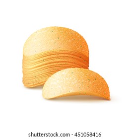 Vector  Stack of  Potato Crispy Chips Close up Isolated on White Background