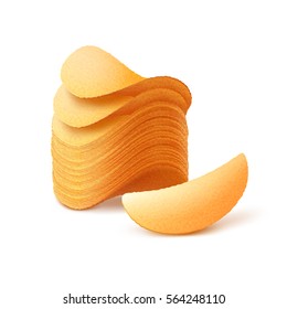 Vector  Stack of  Potato Crispy Chips Close up Isolated on White Background