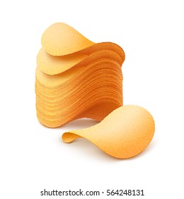 Vector  Stack of  Potato Crispy Chips Close up Isolated on White Background