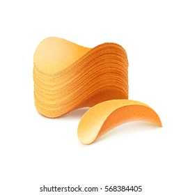 Vector Stack of Potato Crispy Chips Close up Isolated on White Background
