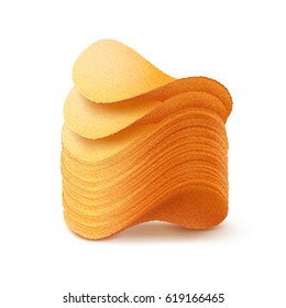 Vector  Stack of  Potato Crispy Chips Close up Isolated on White Background