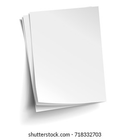 Vector Stack of three empty white sheets. Realistic empty paper note templates of A4 format with soft shadows isolated on white background