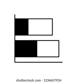 Vector stacked bar chart icon with black  and white segments