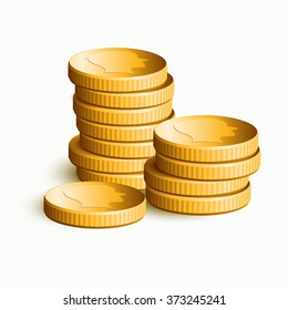 Vector stacked golden coins. Vector illustration.