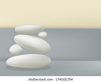 Vector Stacked Stones Pastel Background for Skincare, Beauty, Body Care & Organic or Natural Food Product Display. Landscape.