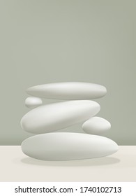 Vector Stacked Stones Pastel Background for Skincare, Beauty, Body Care & Organic or Natural Food Product Display. Portrait.