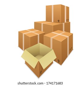 Vector stacks of cardboard boxes isolated on white 
