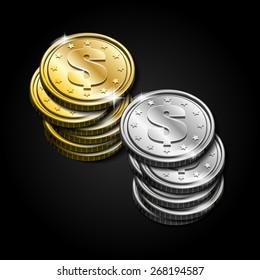 Vector Stacks Of Gold And Silver Coins