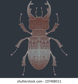 vector stag beetle, covered in ornaments
