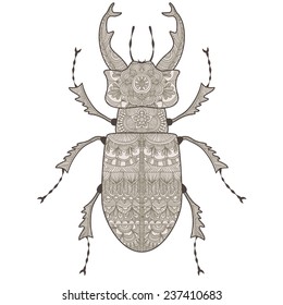 vector stag beetle, covered in ornaments