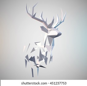 Vector stag illustration. 3d paper fold design effect. Low poly effect . Deer formed by triangle shapes. Abstract design element.