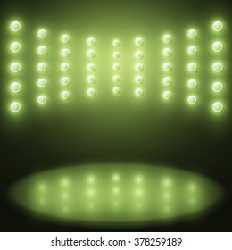 Vector stage with Background in show. Green lights