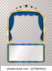 vector stage with blue curtain, five stars and blank billboard - Vector illustration