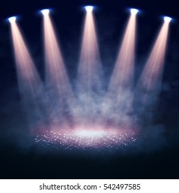 Vector Stage illuminated by spotlights. Interior shined with a projector