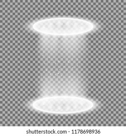Vector stage with lights and sparkles on transparent background, white color