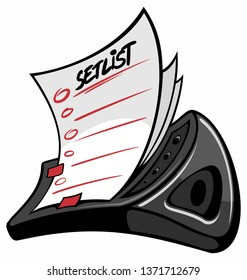 Vector stage monitor with attached set list, isolated on white background.