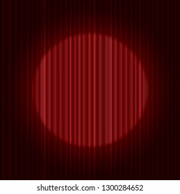 vector stage with one circle spot light on red curtain