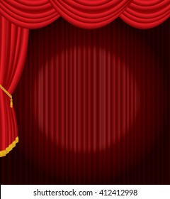 vector stage with one circle spot light on red curtain