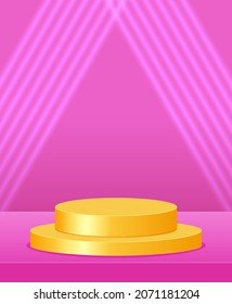 Fondo de neón rosa de la etapa del vector con plataforma redonda geométrica de color amarillo para el producto de exposición de diseño