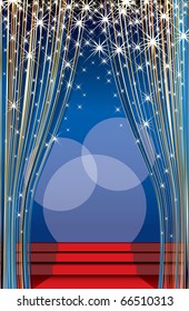 vector stage with red carpet and abstract golden curtain