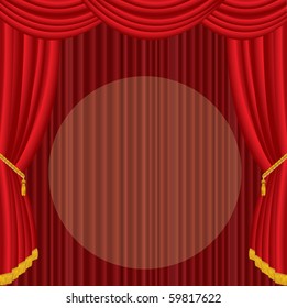 vector stage with red curtain and big spot light