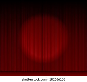 vector stage with red curtain and spot light 