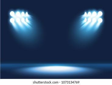 Vector stage with set of blue spotlights. Blue stage lights.