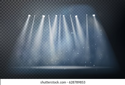 Vector stage with set of blue spotlights. Blue stage lights. 