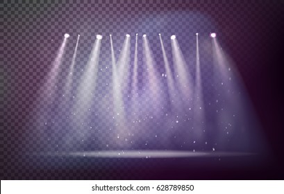 Vector stage with set of violet spotlights. Violet stage lights. 