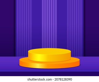 Vector stage violet blue neon background with geometric yellow round platform for design show product