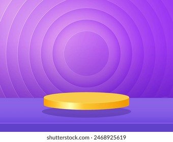 Vector stage violet circles background with geometric yellow round platform for design show product