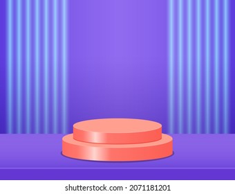 Vector stage violet neon background with geometric pink round platform for design show product